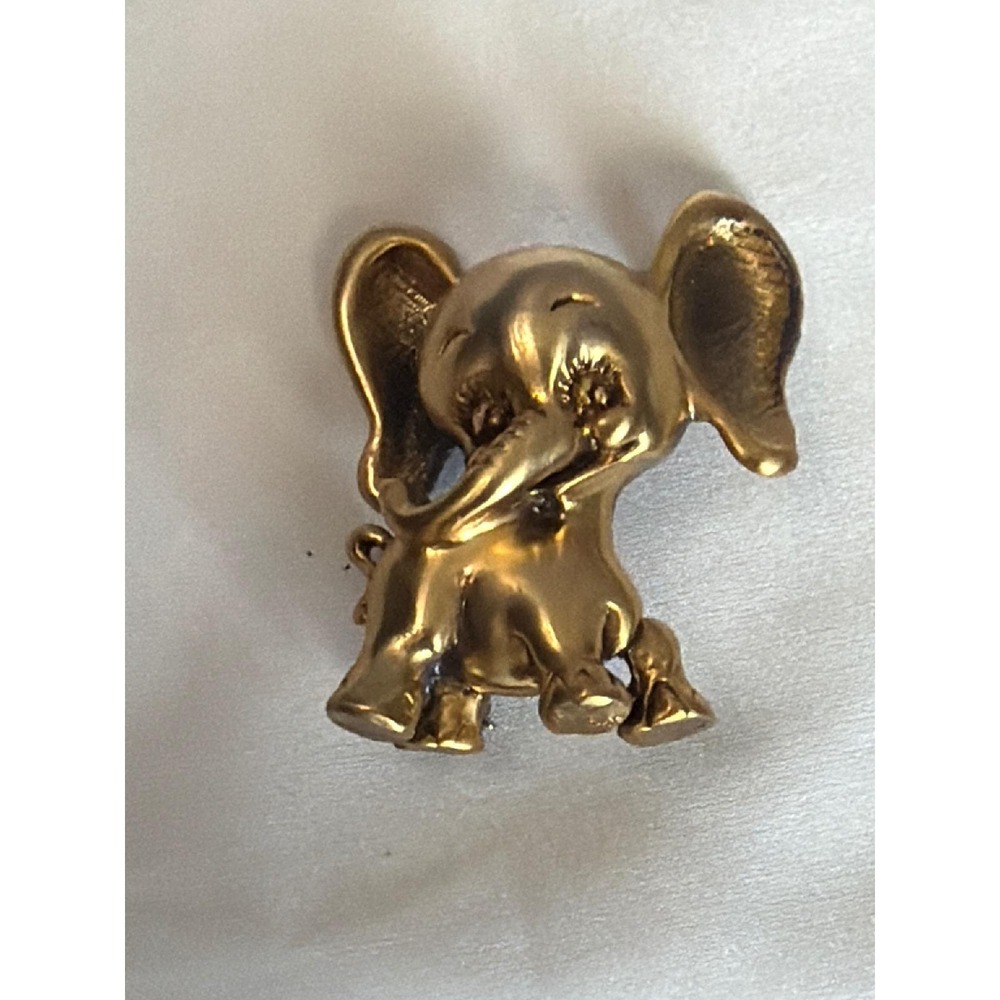 Vintage JJ Jonette Jewelry Gold Tone Elephant Brooch Pin Whimsical Animal